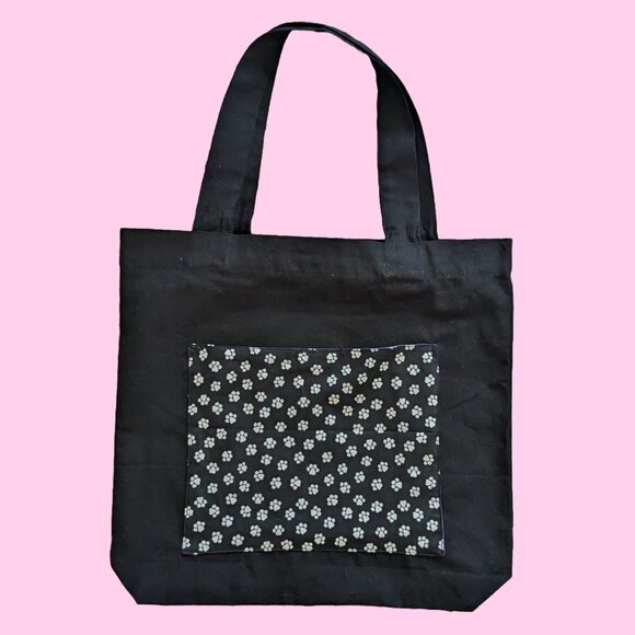 Black Canvas Tote Bag - Small Paws Print - Picture 4 of 5